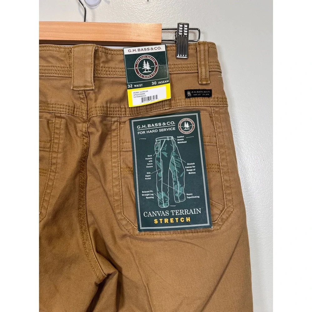 GH Bass Canvas Terrain Stretch Pants Men 32x30 Cargo Dark Khaki Workwear NWT